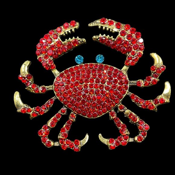 Crab Rhinestone Brooch Pair Nautical Coquette Kawaii Coastal Ocean Statement Pin - Picture 5 of 8